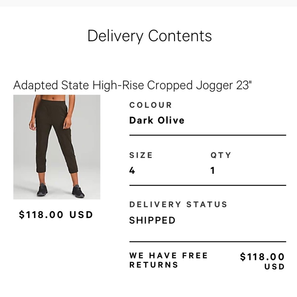 Lululemon adapt state high-rise cropped joggers 23’ size 4